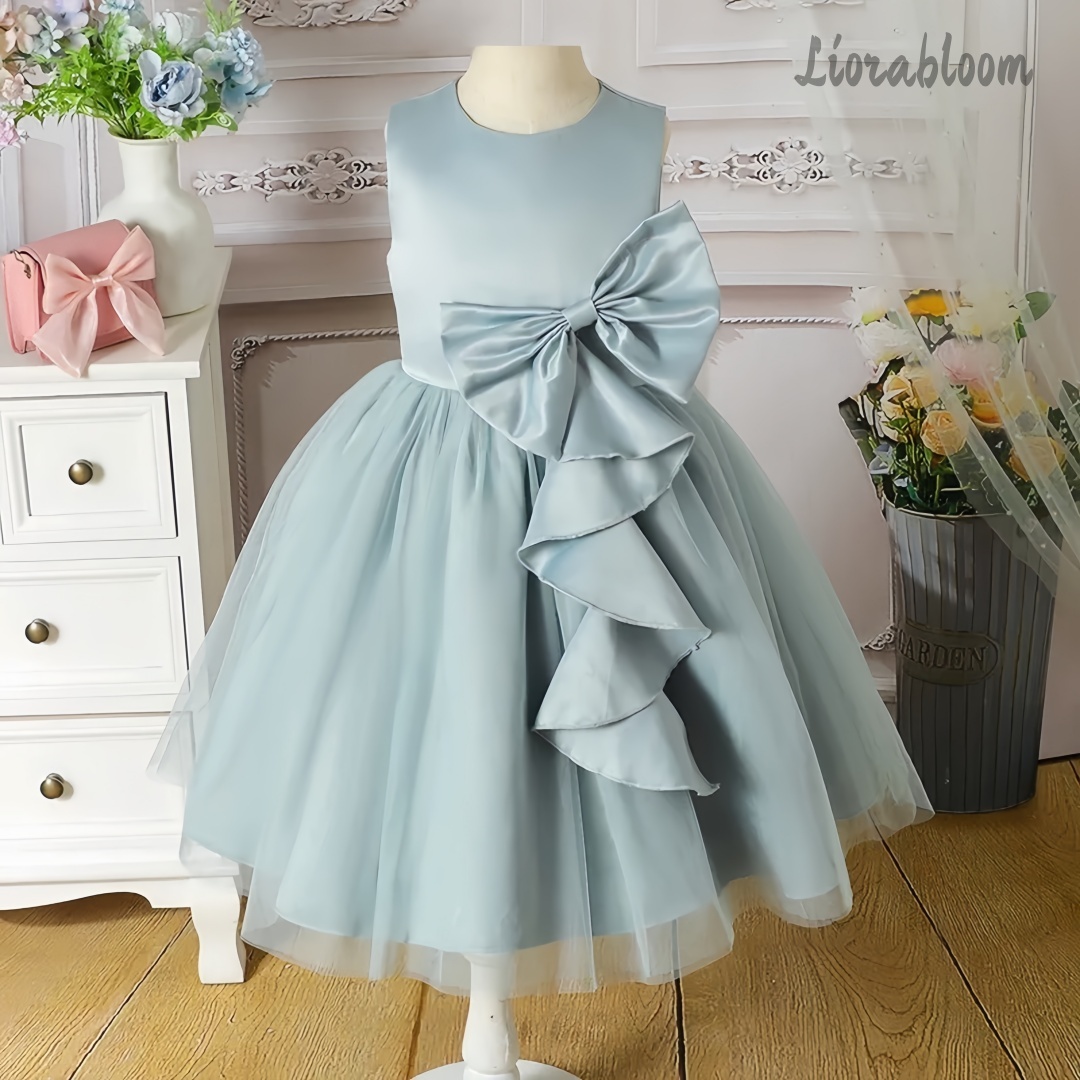 Large Women'S Formal Wear - ชุดราตรีเด็กสีฟ้า ประดับโบว์ใหญ่ ดีไซน์สวยงาม เหมาะสำหรับใส่ในชีวิตประจำวัน หรือในงานพิธีต่างๆ