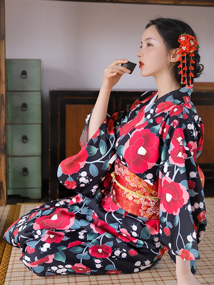 Women'S Formal Traditional Wear - ชุดเดรสยาวลายดอกไม้สไตล์วินเทจสำหรับผู้หญิง ชุดกิโมโนญี่ปุ่นแบบดั้งเดิม ยูกาตะ ชุดคอสเพลย์สำหรับถ่ายภาพ