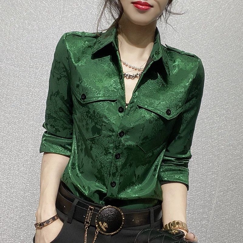 Women'S Green Formal Wear - หญิงเสื้อฤดูใบไม้ผลิและฤดูใบไม้ร่วงแขนยาวผู้หญิงเสื้อชุดสํานักงานสวมใส่ทํางานปุ่มอย่างเป็นทางการหลวมสีเขียว XL