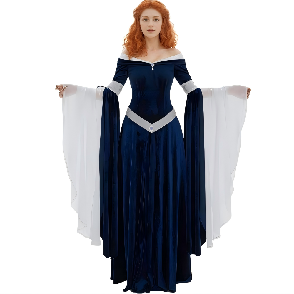 Women'S Green Formal Wear - DAIZBELLA ผู้หญิงยุคกลาง Renaissance เครื่องแต่งกาย Elf สไตล์ปิดไหล่กํามะหยี่สีเขียวยาว