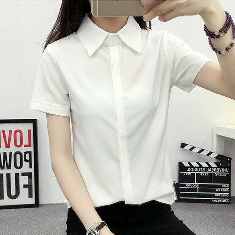 Large Women'S Formal Wear - เสื้อเชิ้ตแขนสั้นสีขาวทรงหลวมสำหรับผู้หญิง สไตล์เกาหลี ไซส์ใหญ่ เหมาะสำหรับนักศึกษา ใส่ทำงานหรือลำลอง มีปกและกระดุม