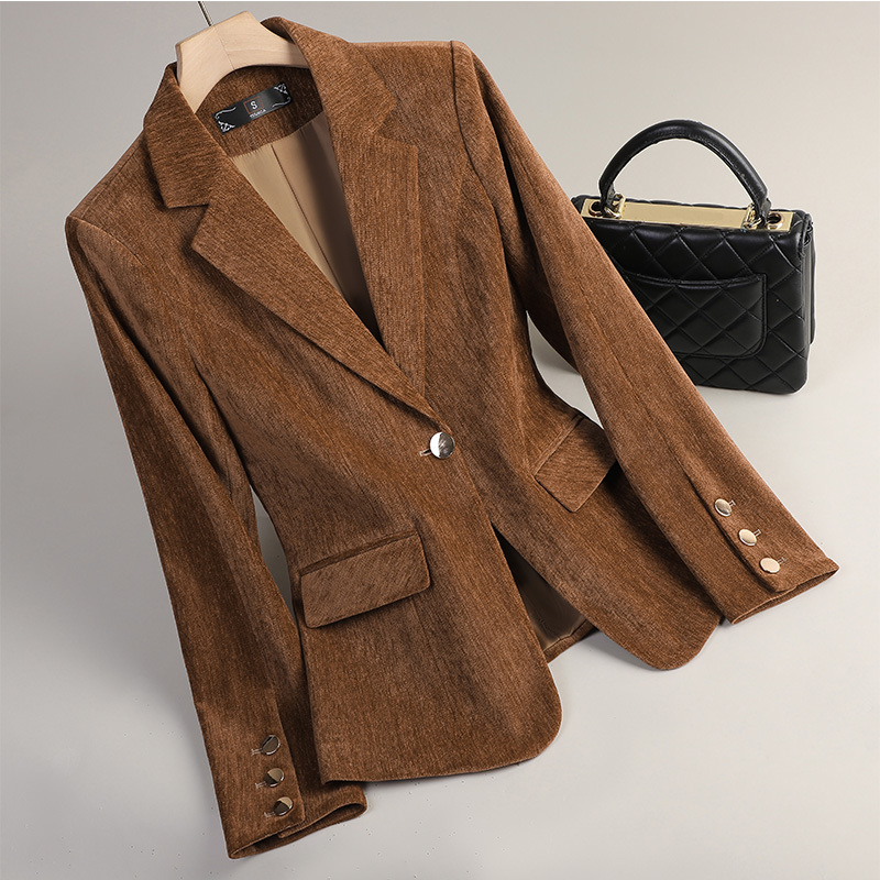 Formal Attire Woman - สีเหลืองทองกำมะหยี่เบลเซอร์ผู้หญิงฤดูใบไม้ร่วงฤดูหนาวชุดลำลองแฟชั่นสำนักงานสุภาพสตรีเบลเซอร์ธุรกิจทำงานเสื้อแจ็คเก็ตอย่างเป็นทางการ