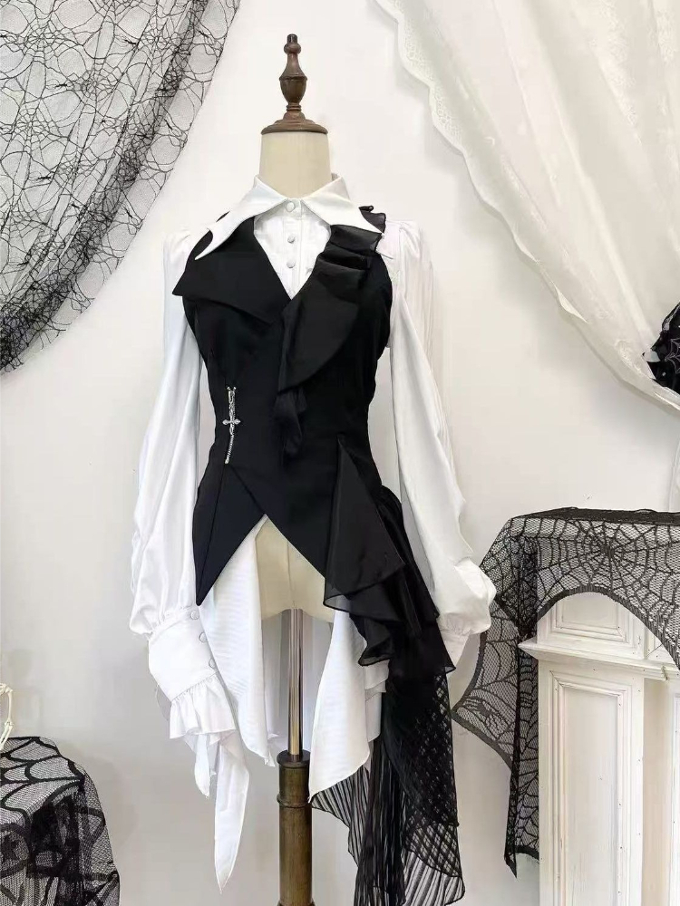 Women'S Formal Wear Blouse - เสื้อสไตล์โลลิต้าญี่ปุ่นวินเทจ แขนยาว แต่งระบายหลายชั้น สไตล์โกธิค ย้อนยุค Y2K