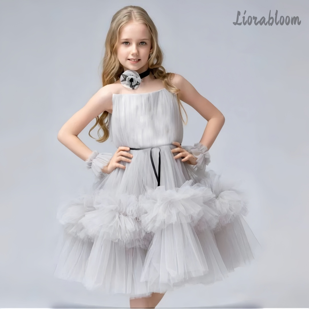 Formal Attire Woman - ชุดเดรสยาวผ้าทูลล์สุดหรูสำหรับเด็กผู้หญิง ตัดเย็บตามสั่ง แต่งเชือกผูกด้านหลัง ประดับดอกไม้สวยงาม ชุดเพื่อนเจ้าสาว ชุดแต่งงานอย่างเป็นทางการ