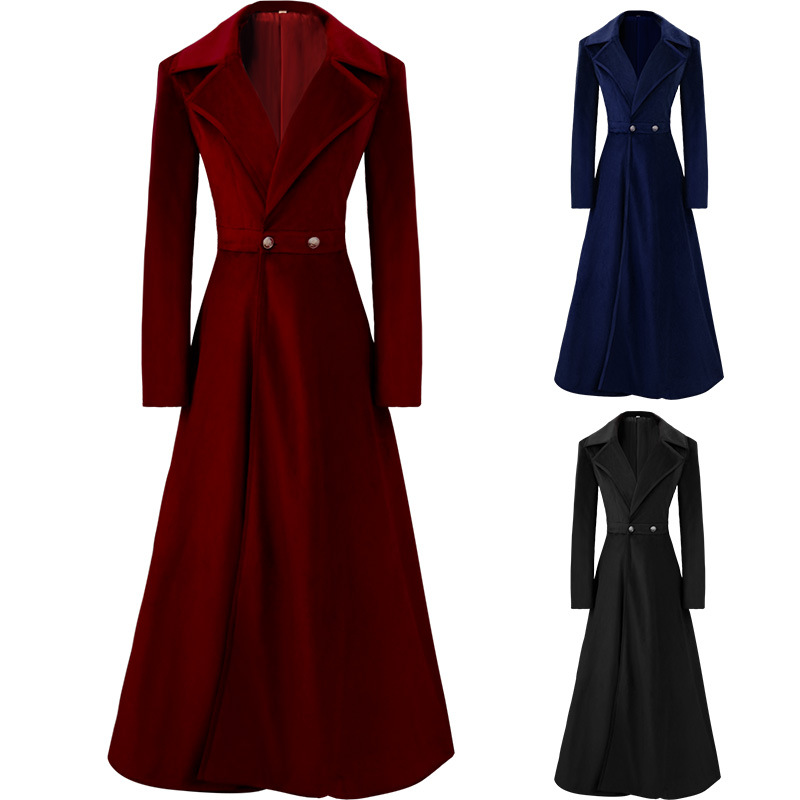 Victorian Women'S Formal Wear - เสื้อโค้ททรงยาวแบบมีปกเว้าสไตล์วิคตอเรียนโกธิคสำหรับผู้หญิง ยุคศตวรรษที่ 19 ผ้ากำมะหยี่ทรงเข้ารูป