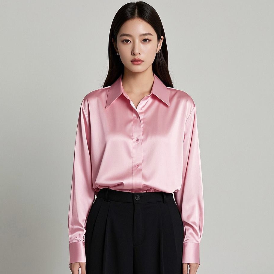 Silk Blouse Button - เกาหลี Office Lady TREND เสื้อลําลอง Elegant