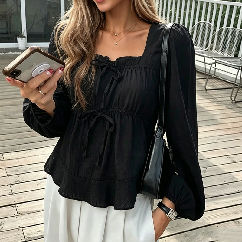 เสื้อผู้หญิงผูกโบว์สวยหรู แขนย - Women'S Formal Wear Blouse บทวิจารณ์และราคา