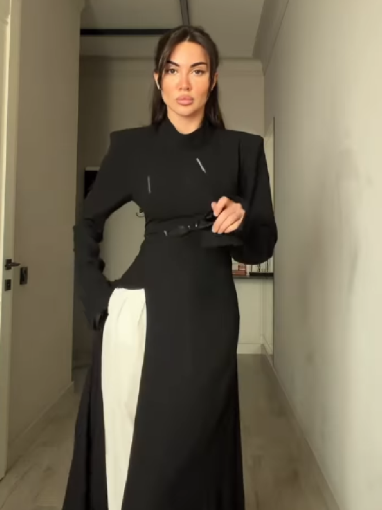 เดรสยาวคอสูงแขนยาวสำหรับผู้หญิ - Women Formal Wear Tops บทวิจารณ์และราคา