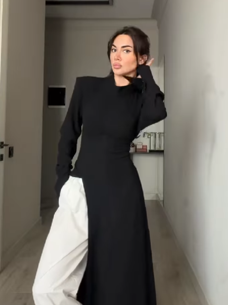 เดรสยาวคอสูงแขนยาวสำหรับผู้หญิ - Women Formal Wear Tops บทวิจารณ์และราคา
