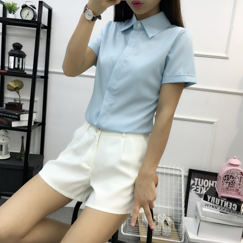 เสื้อเชิ้ตแขนสั้นสีขาวทรงหลวมส - Large Women'S Formal Wear บทวิจารณ์และราคา