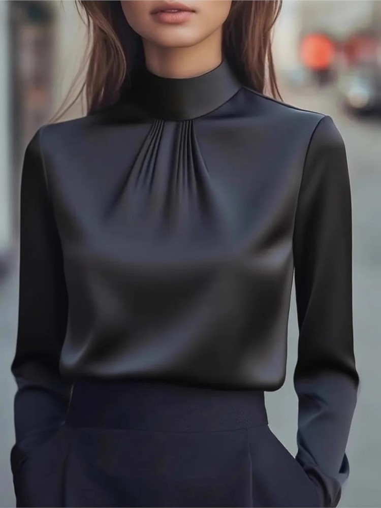 เสื้อเชิ้ตแขนยาวสีพื้นเรียบหรู - Women'S Formal Wear Blouse บทวิจารณ์และราคา
