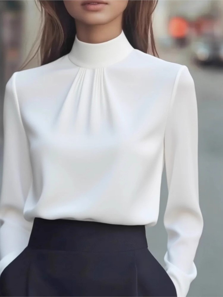 เสื้อเชิ้ตแขนยาวสีพื้นเรียบหรู - Women'S Formal Wear Blouse บทวิจารณ์และราคา