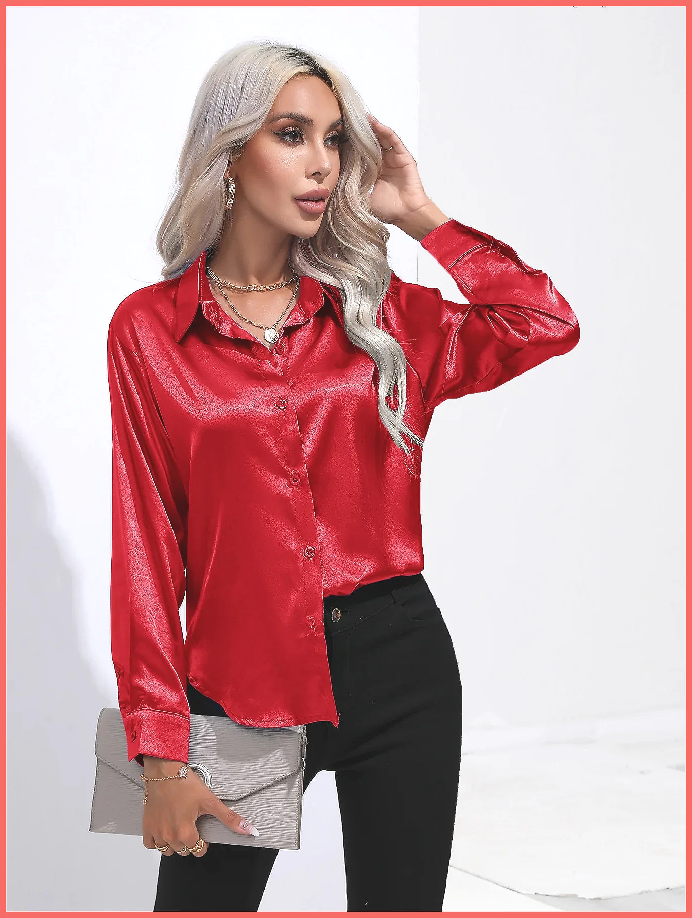 เสื้อเชิ้ตผ้าซาตินสำหรับผู้หญิ - Silk Blouse Button บทวิจารณ์และราคา