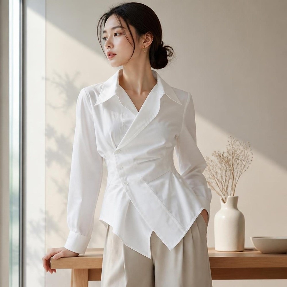 เสื้อเชิ้ตแขนยาวทรงไม่สมมาตรสำ - Women Formal Wear Shirts บทวิจารณ์และราคา
