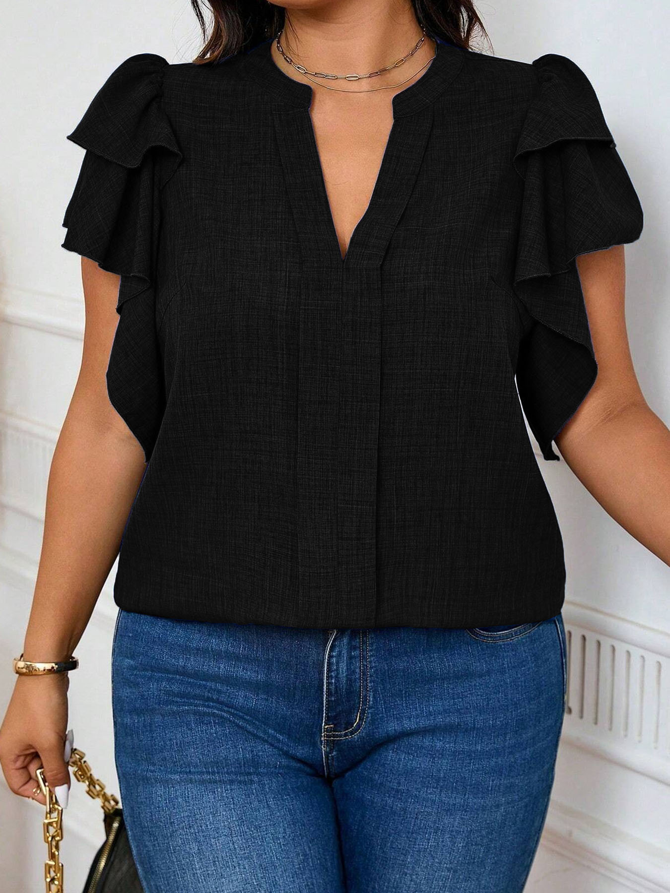 เสื้อเบลาส์คอวีแขนระบายทรงหรูห - Women'S Formal Wear Blouse บทวิจารณ์และราคา