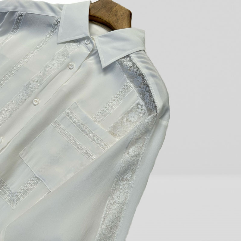 เสื้อเชิ้ตลายทางผู้หญิง ทรงหลว - Silk Blouse Button บทวิจารณ์และราคา