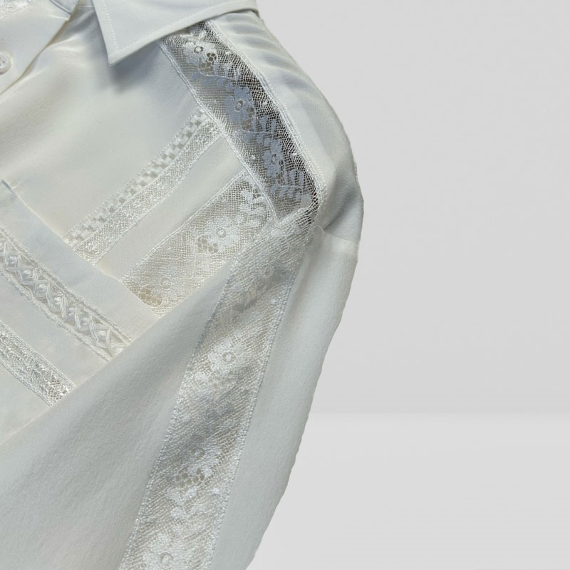 เสื้อเชิ้ตลายทางผู้หญิง ทรงหลว - Silk Blouse Button บทวิจารณ์และราคา