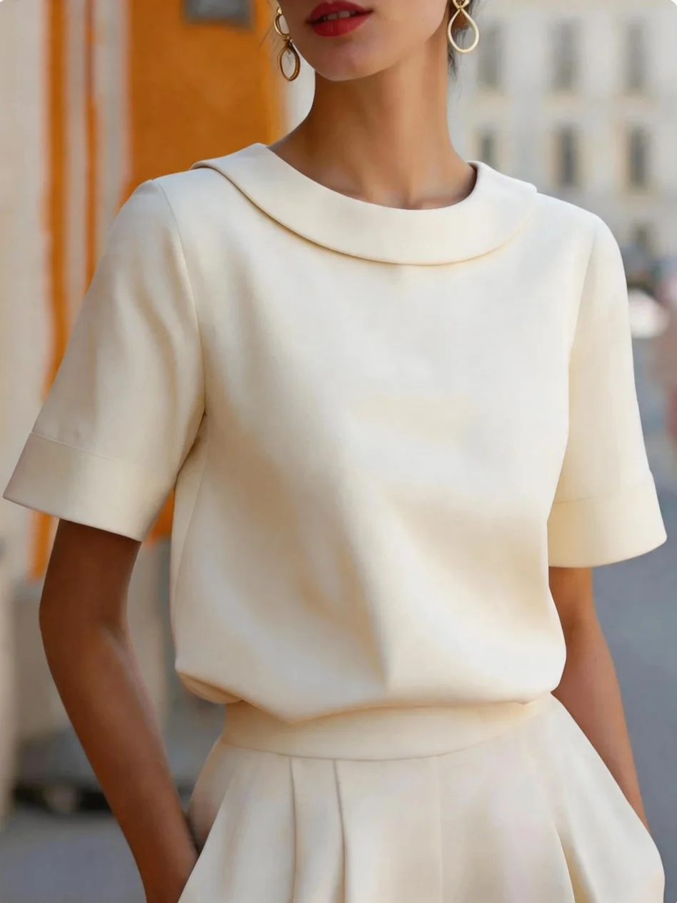 เสื้อผู้หญิงแขนสั้น คอกลม สีพื - Women Formal Wear Tops บทวิจารณ์และราคา