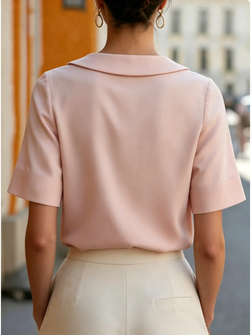 เสื้อผู้หญิงแขนสั้น คอกลม สีพื - Women Formal Wear Tops บทวิจารณ์และราคา
