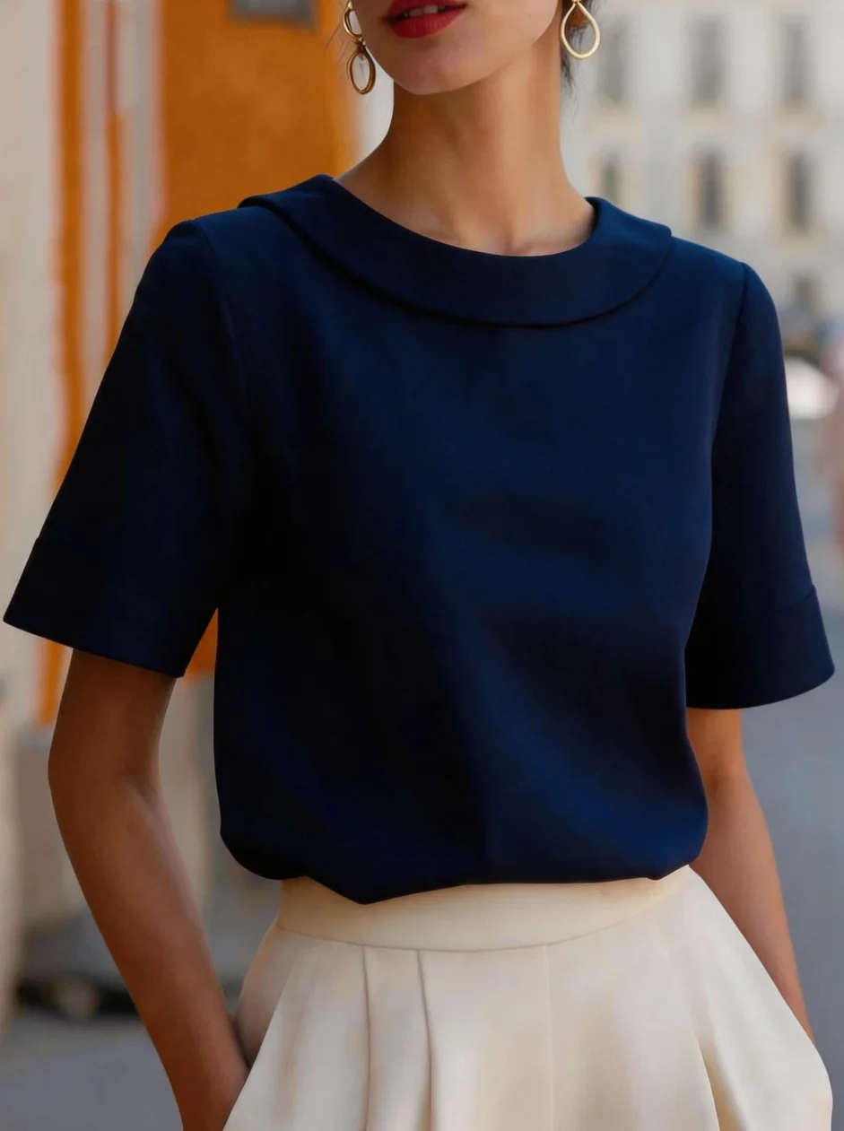 เสื้อผู้หญิงแขนสั้น คอกลม สีพื - Women Formal Wear Tops บทวิจารณ์และราคา