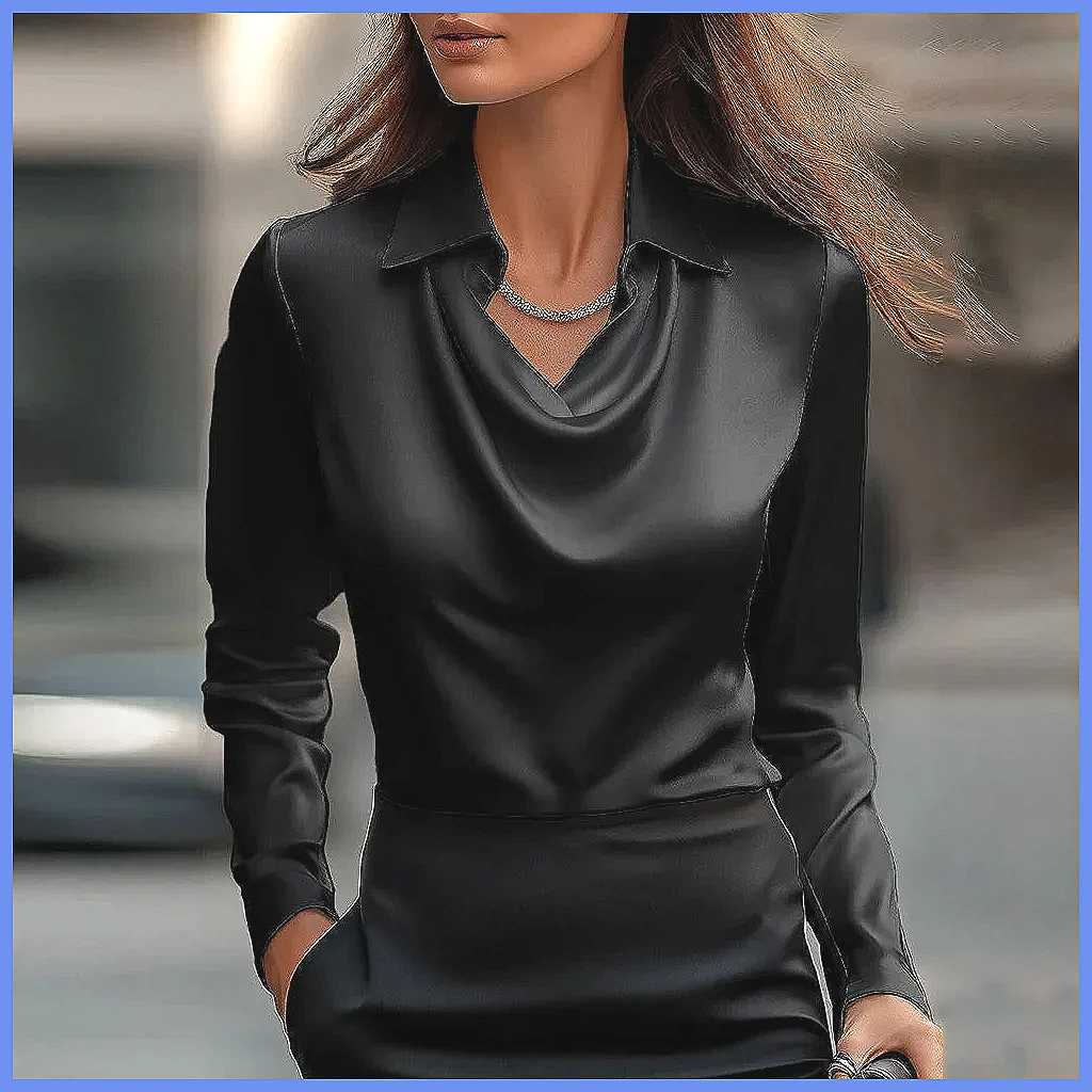 เสื้อซาตินวินเทจผู้หญิง แขนยาว - Silk Blouse Button บทวิจารณ์และราคา