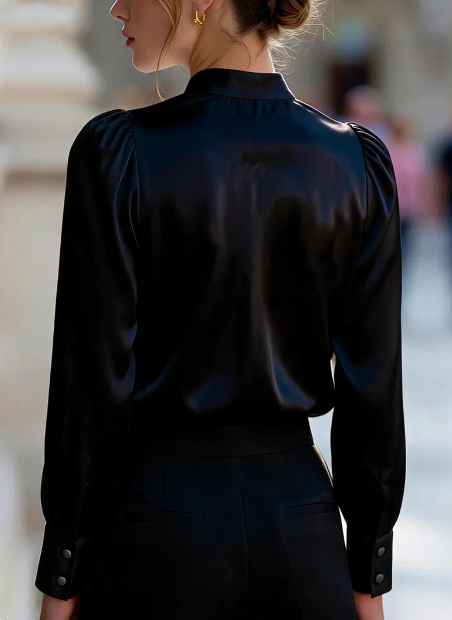 เสื้อเบลาส์ผ้าซาตินคอตั้งแขนยา - Women Formal Wear Shirts บทวิจารณ์และราคา