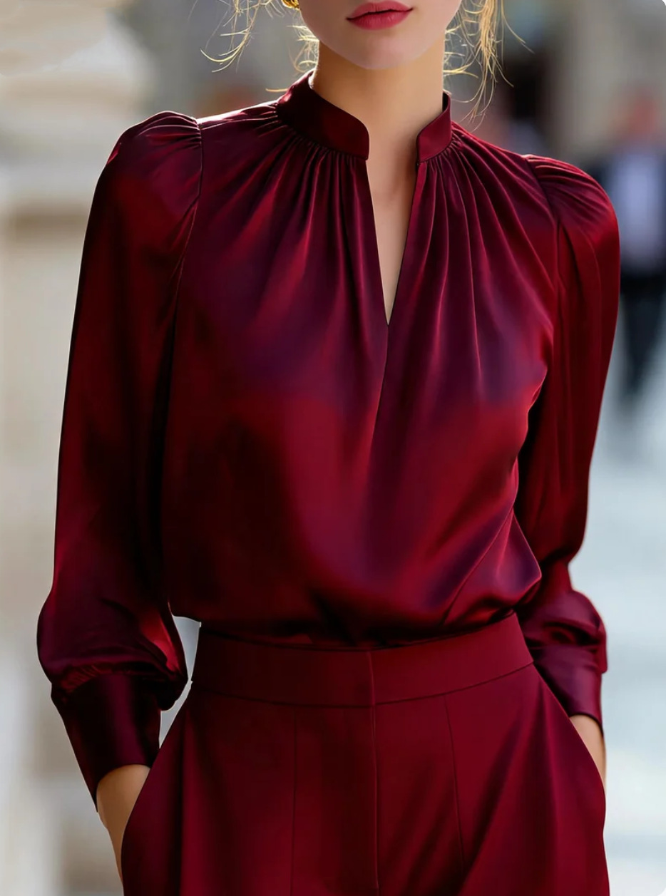 เสื้อเบลาส์ผ้าซาตินคอตั้งแขนยา - Women Formal Wear Shirts บทวิจารณ์และราคา
