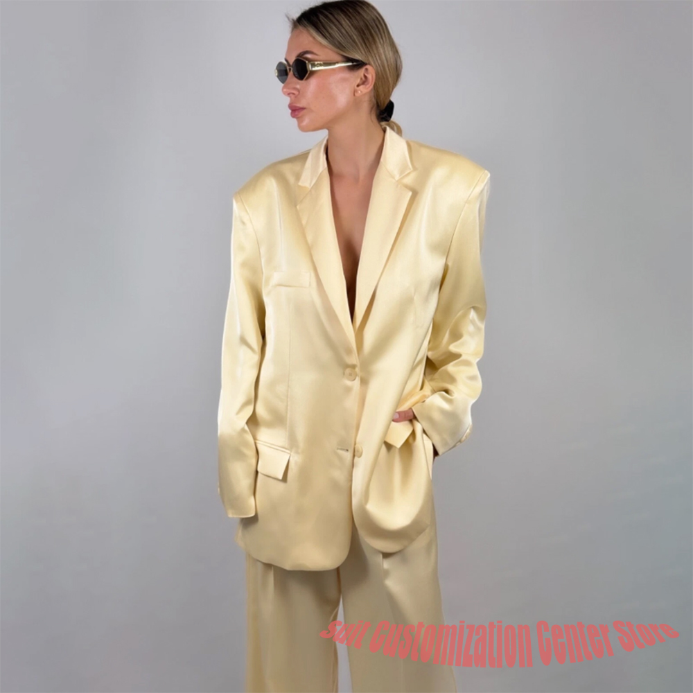 ชุดกางเกงผ้าซาตินสีเหลืองสำหรั - Yellow Formal Wear Women บทวิจารณ์และราคา