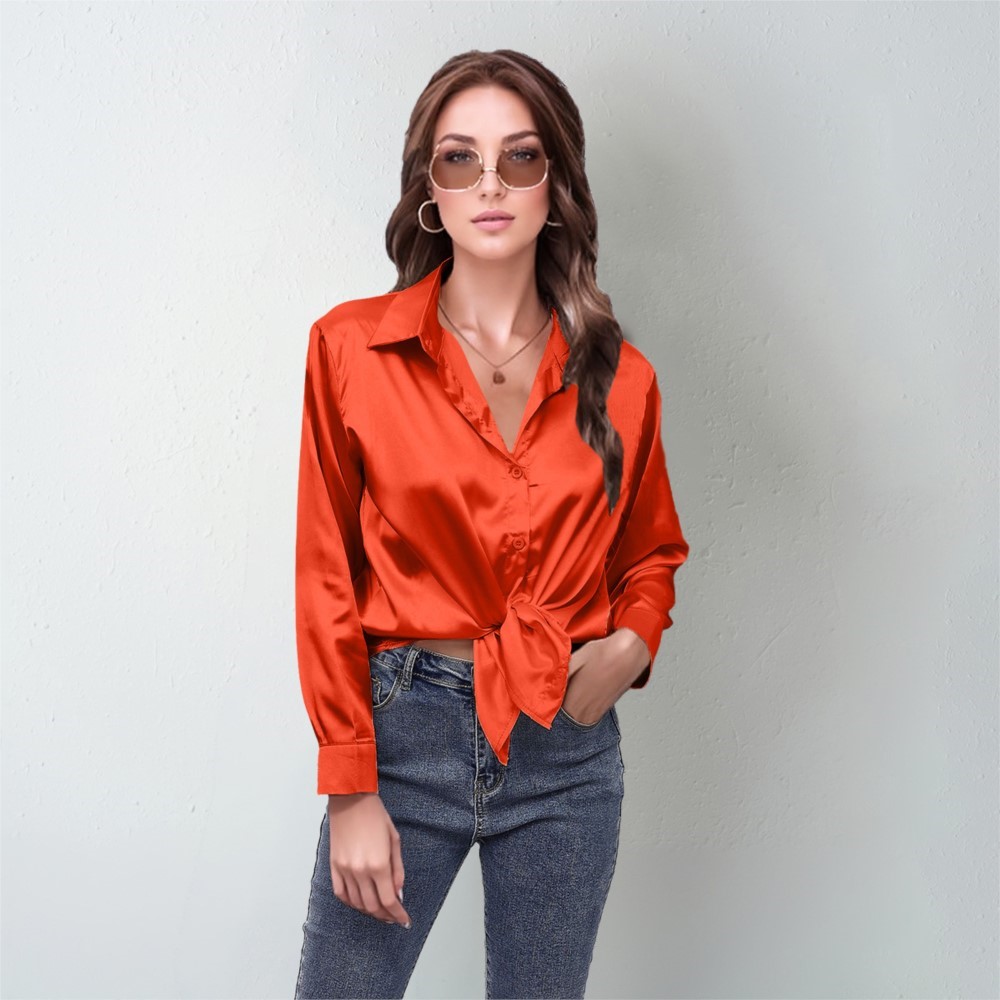 ฤดูใบไม้ผลิเสื้อซาตินผู้หญิงหล - Silk Blouse Button บทวิจารณ์และราคา