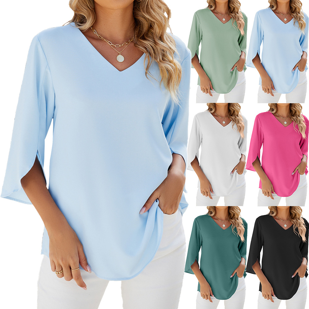 Elegant สีทึบผู้หญิงเสื้อชีฟอง - Women Formal Wear Tops บทวิจารณ์และราคา