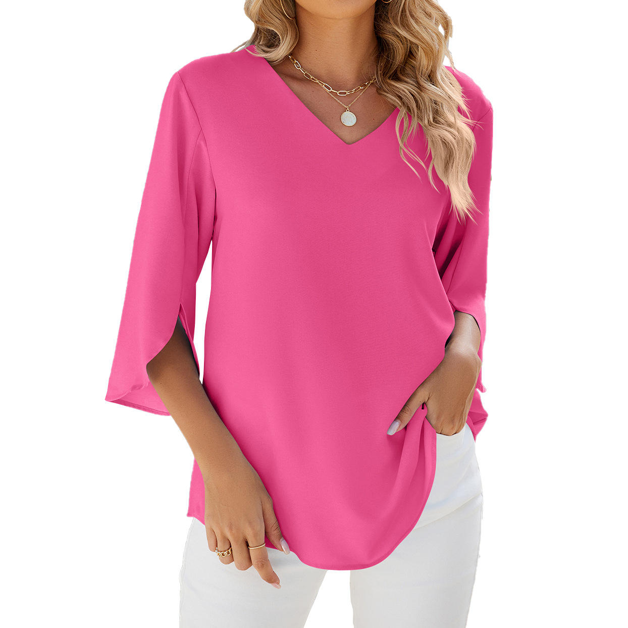 Elegant สีทึบผู้หญิงเสื้อชีฟอง - Women Formal Wear Tops บทวิจารณ์และราคา