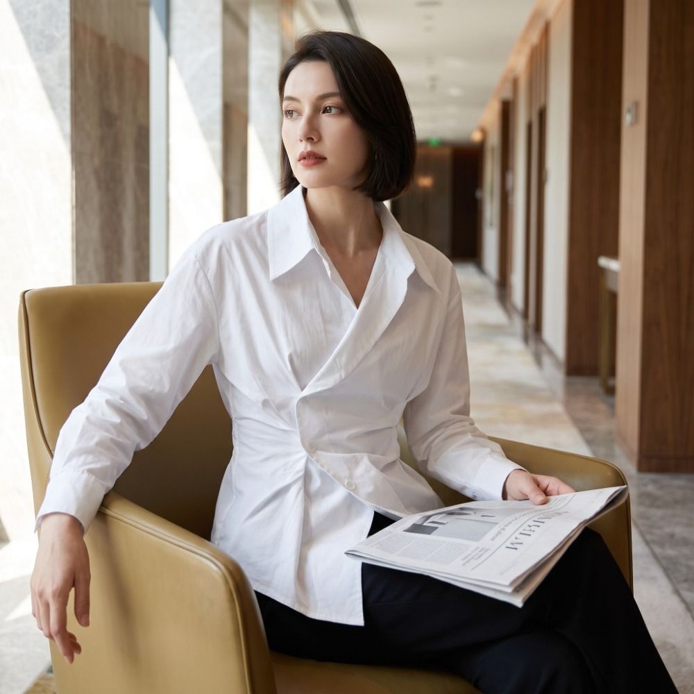 เสื้อเชิ้ตแขนยาวทรงไม่สมมาตรสำ - Women Formal Wear Shirts บทวิจารณ์และราคา
