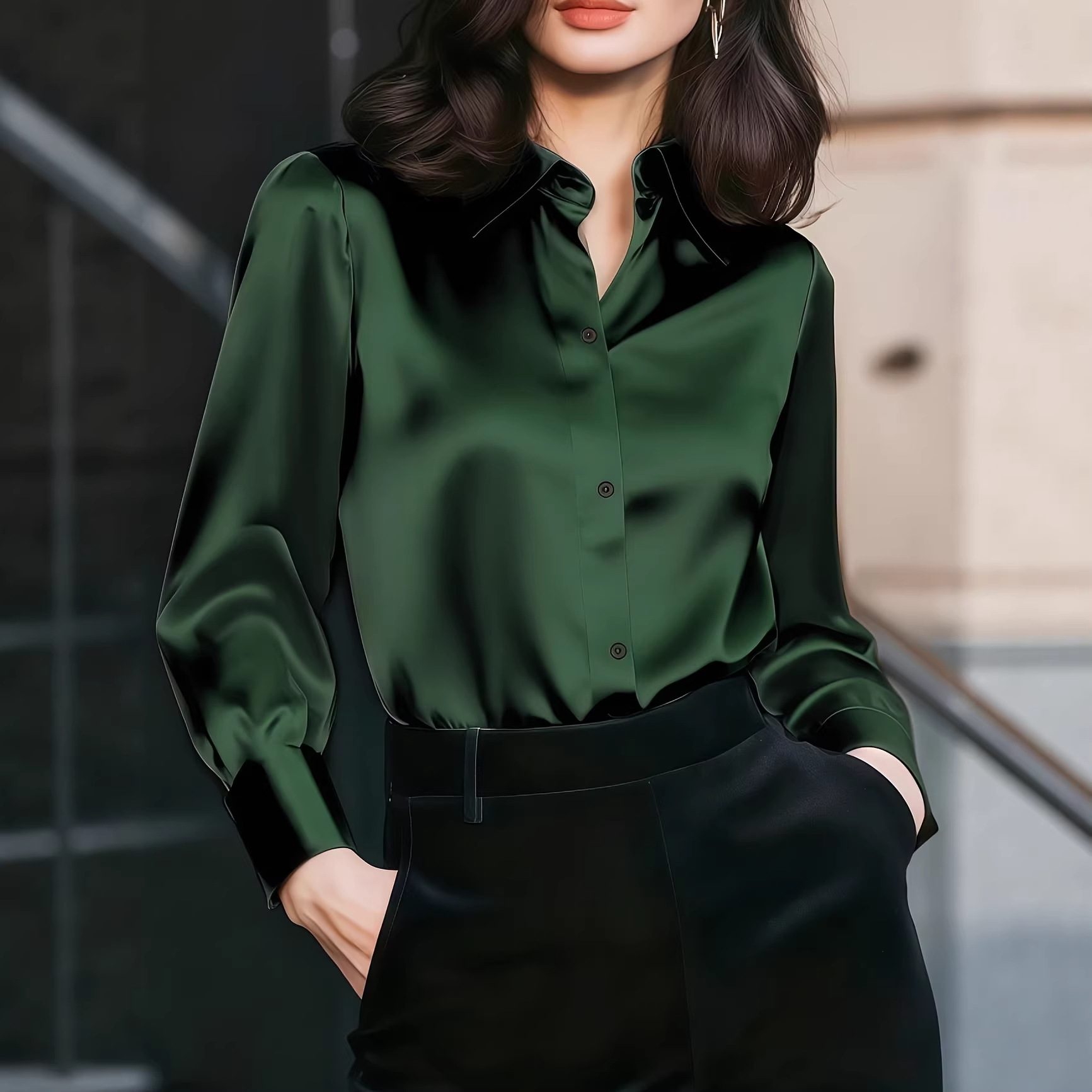 เสื้อผู้หญิงคอปกผ้าซาติน กระดุ - Women Formal Wear Shirts บทวิจารณ์และราคา