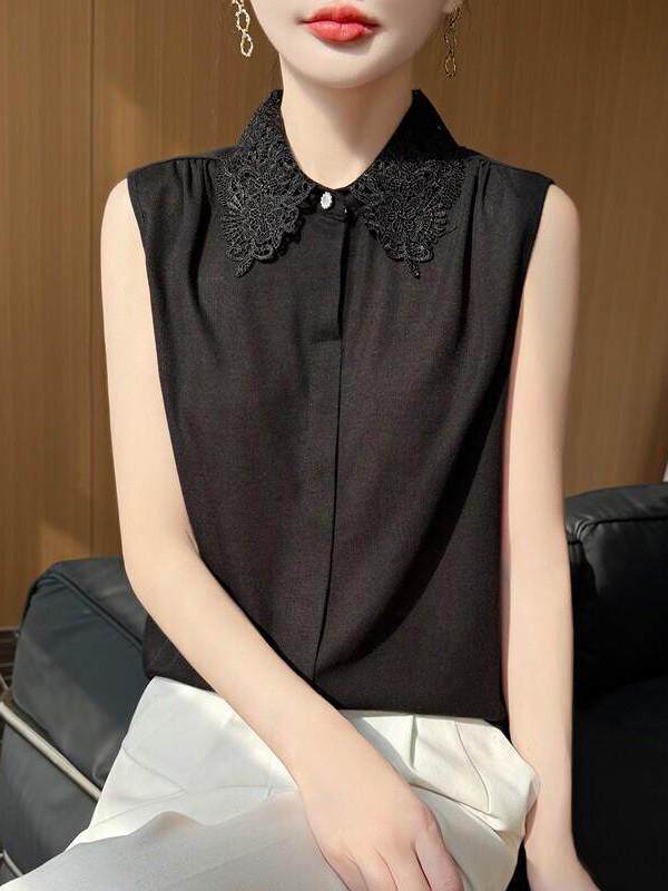 เสื้อถักไม่มีแขนแต่งลูกไม้สำหร - Women Formal Wear Shirts บทวิจารณ์และราคา