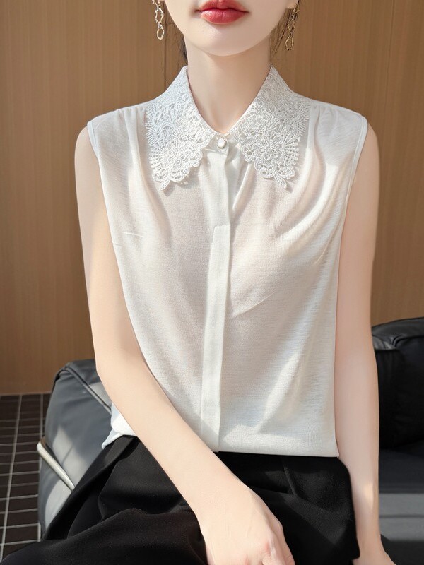 เสื้อถักไม่มีแขนแต่งลูกไม้สำหร - Women Formal Wear Shirts บทวิจารณ์และราคา