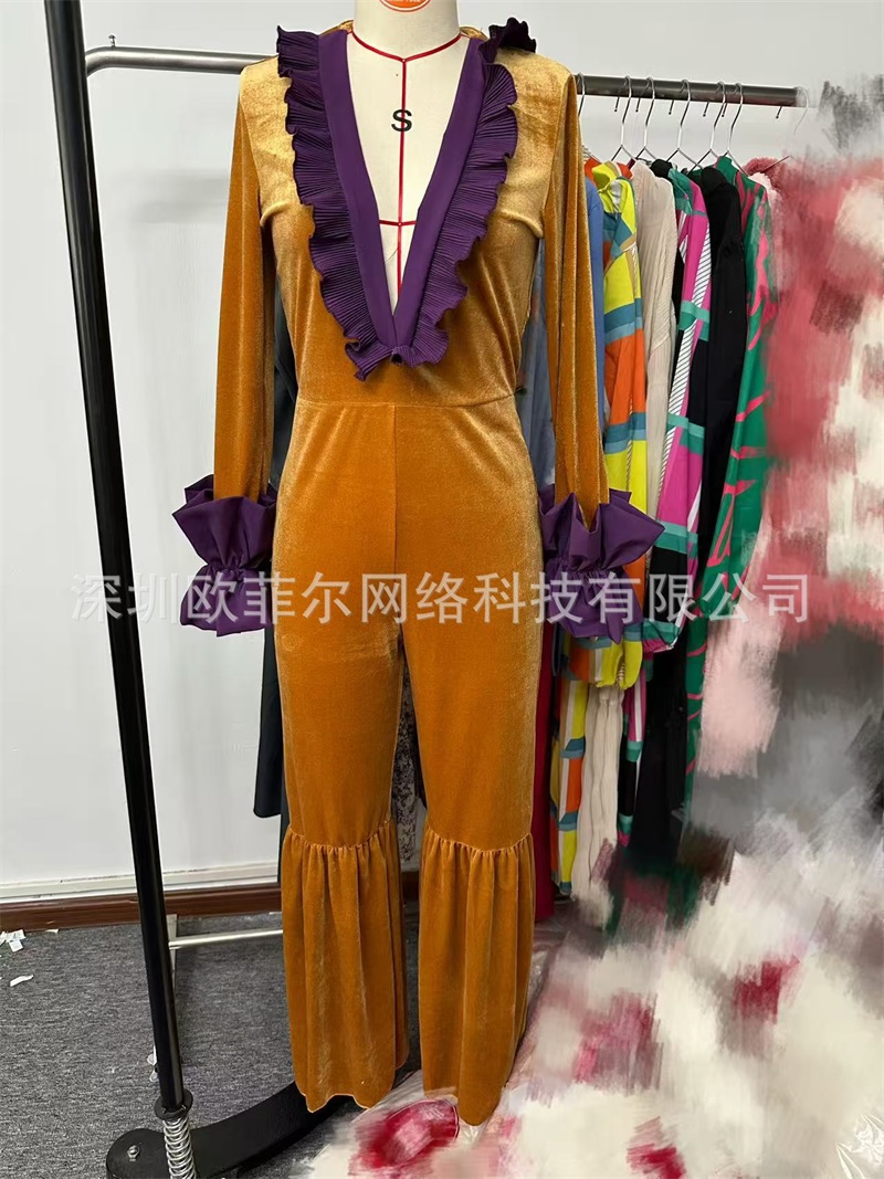 จั๊มสูทกำมะหยี่สีเหลืองม่วงสำห - Yellow Formal Wear Women บทวิจารณ์และราคา