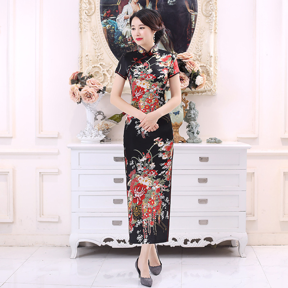 ชุดกี่เพ้าผ้าซาตินคลาสสิกพิมพ์ - Women'S Formal Traditional Wear บทวิจารณ์และราคา