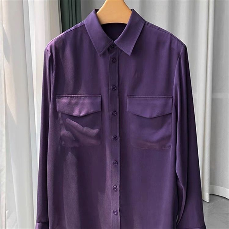 หลวมซาตินผ้าไหมเสื้อลําลองฤดูใ - Silk Blouse Button บทวิจารณ์และราคา