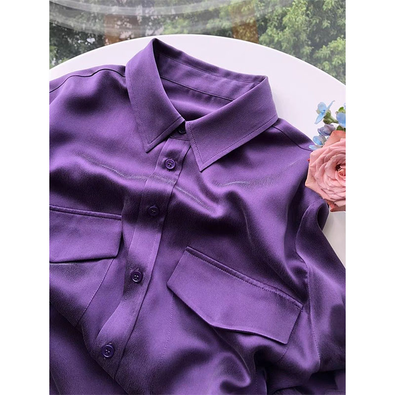 หลวมซาตินผ้าไหมเสื้อลําลองฤดูใ - Silk Blouse Button บทวิจารณ์และราคา